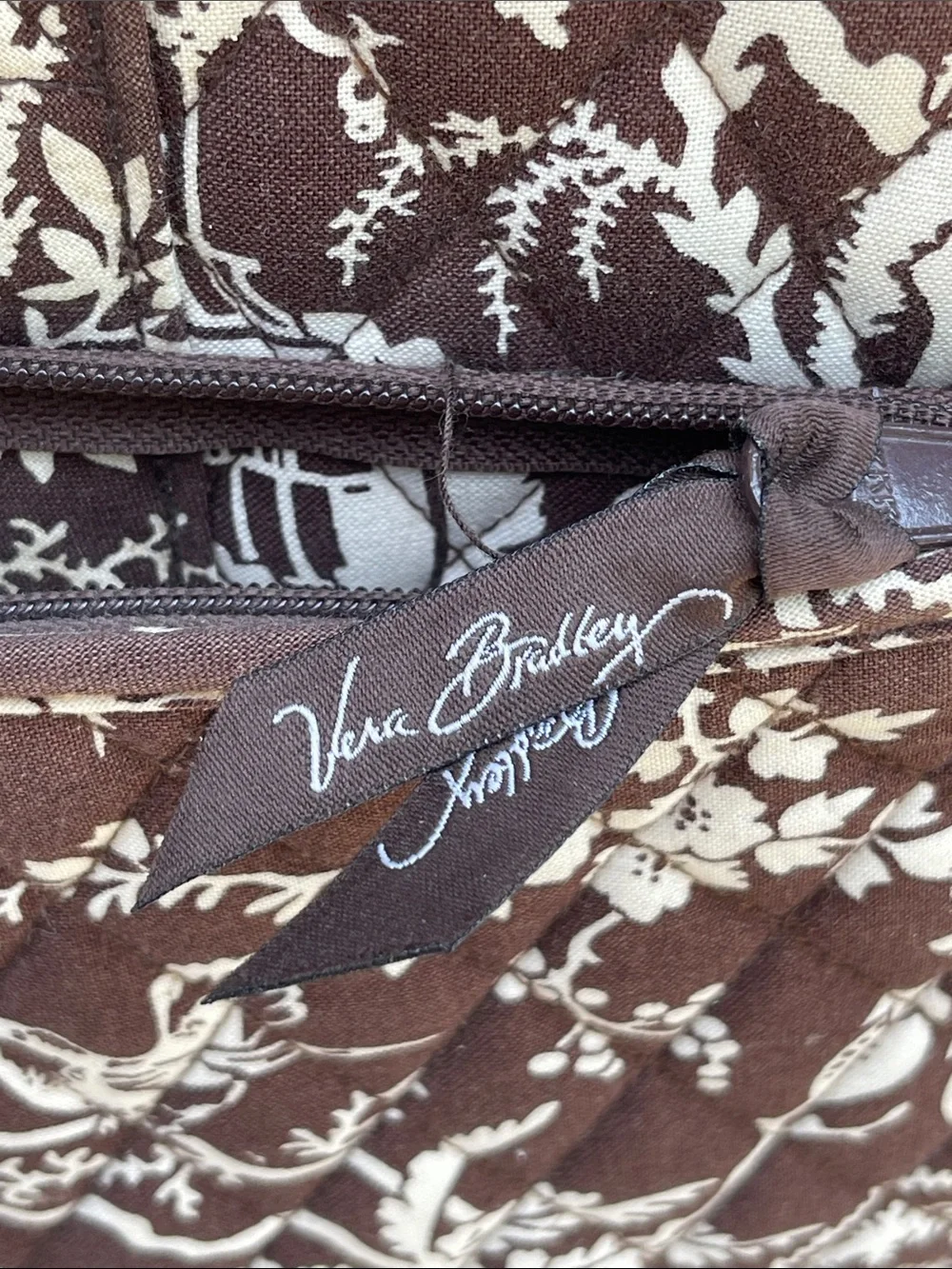 Vera Bradley Brown & Cream Quilted Laptop Tote with Pink Accent